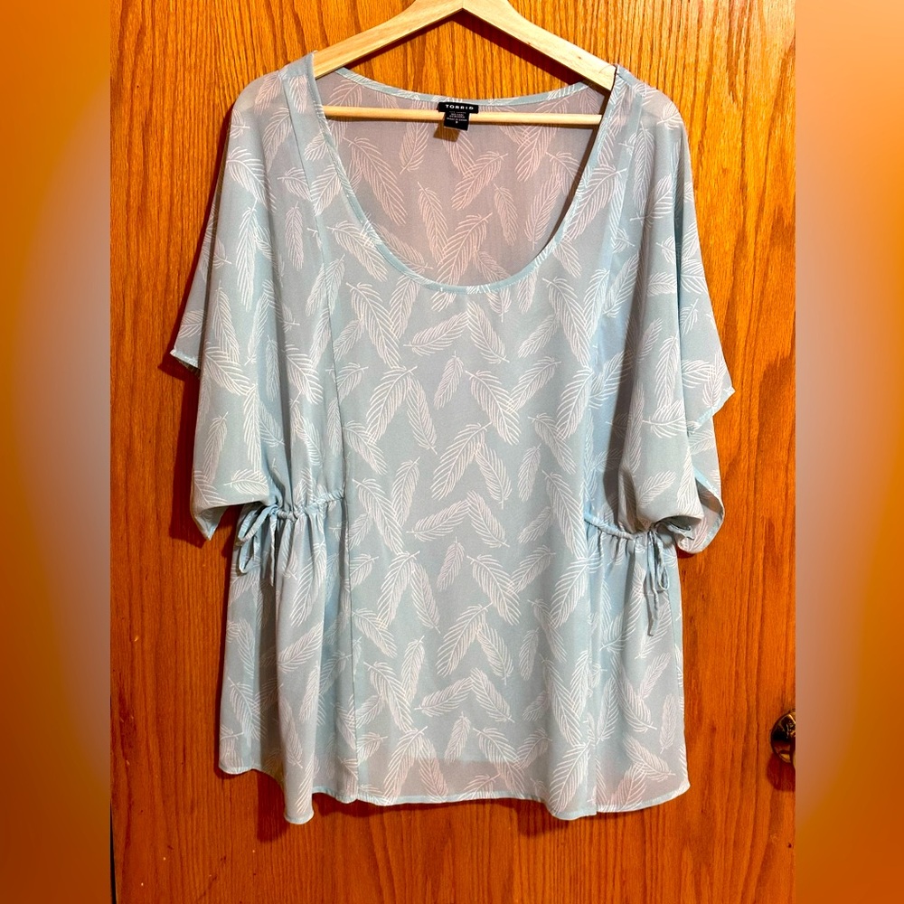 Torrid Light Blue Scoop Neck Tie-Waist Blouse
